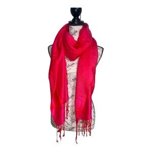 Pashmina Pink On Pink Floral Paisley Printed Silk Fringe Scarf